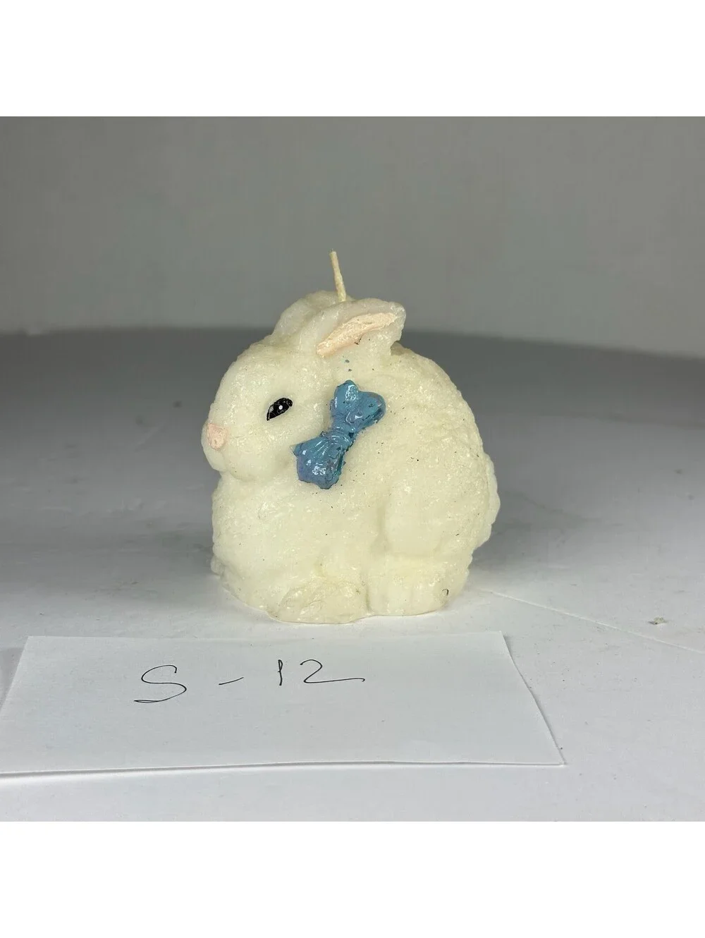 Vintage Style Easter Bunny Rabbit Figural Candle Blue Bow S-12